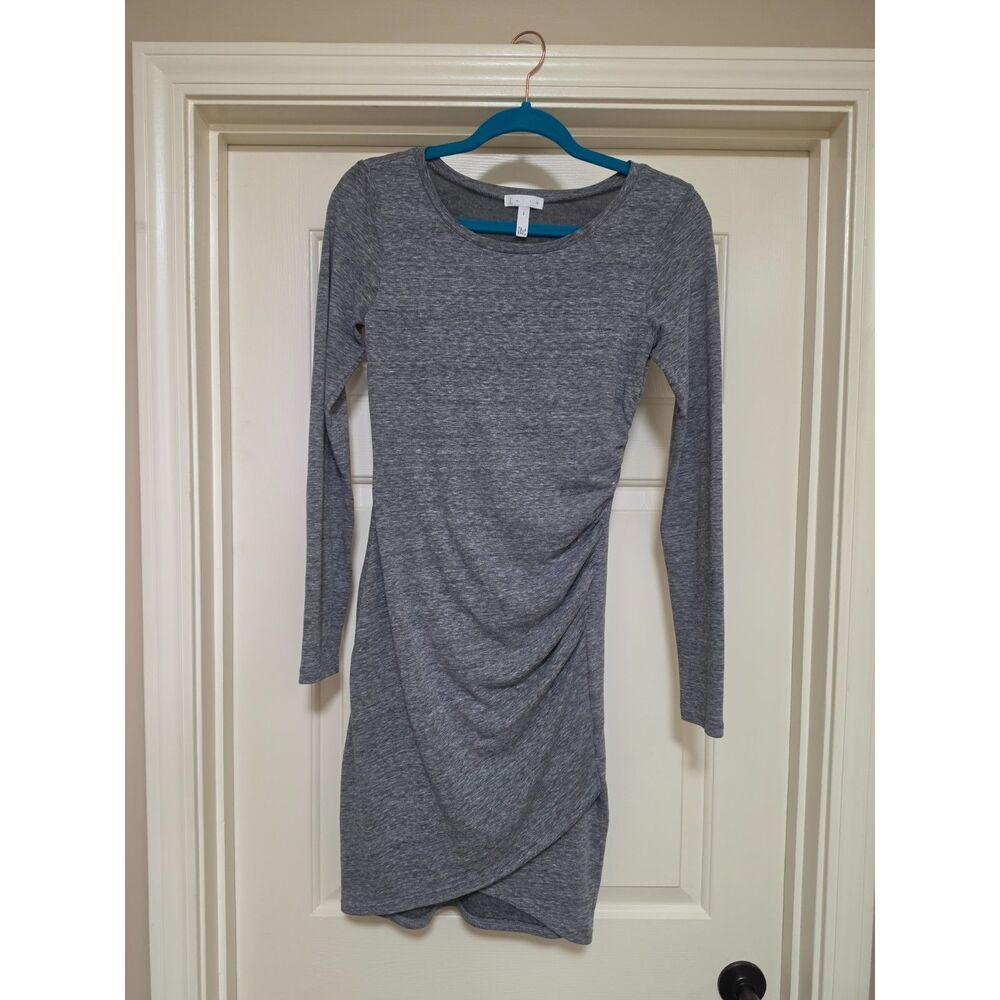 Leith Nordstrom Gray Heather Ruched Long Sleeve Bodycon Dress Size S Tulip Hem